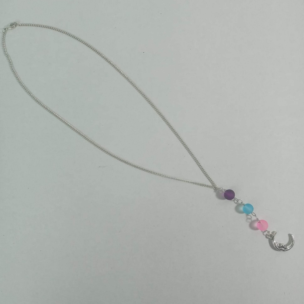 Moon necklace tri color frosted glass beads - Picture 3 of 4